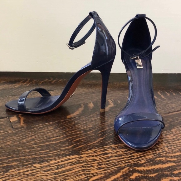 navy patent sandals